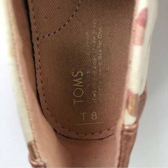 Toms off white with shimmering pink polka dots Velcro strap leather patch size 8 - Picture 8 of 8